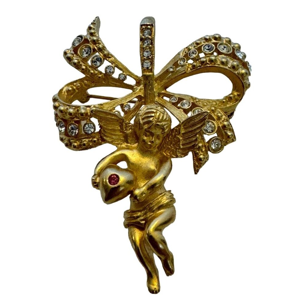 Camrose and Kross JBK Brooch Pin Angel Crystals 18KT Gold Plated Gift Idea 2.5"